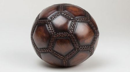 This beautifully crafted wooden soccer ball features intricate designs and a smooth finish, making it an eye-catching decorative piece for any space.の素材