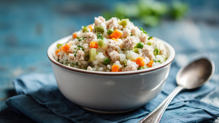 A delicious serving of rice blended with tender ground meat and vibrant vegetables, perfect for a wholesome meal on any occasion.の素材