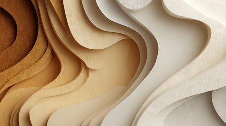 This abstract image showcases textured paper in flowing waves of earthy tones and soft neutrals, perfect for creative projects, backgrounds, and modern designs.の素材