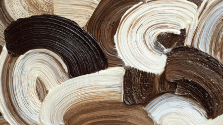 This abstract textured background features swirls of cream, brown, and black paint, offering a visually captivating design perfect for artistic projects and creative displays.の素材