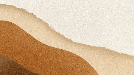 This abstract artwork features a textured paper background with fluid, earthy waves in warm tones of brown and beige, creating a modern, minimalist aesthetic.の素材
