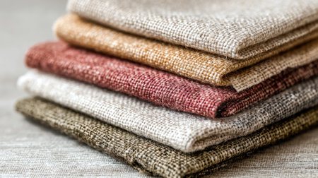 This image showcases a collection of colorful textiles neatly folded on a surface, perfect for interior design, crafting, or decor inspiration.の素材