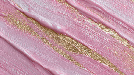 This image showcases a vibrant pink and gold abstract texture featuring artistic brush strokes on a smooth canvas, perfect for creative projects and backgrounds.の素材