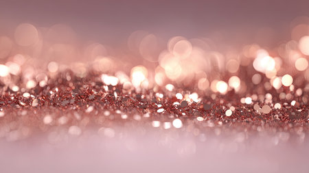 This stunning image features a delicate rose gold glitter background enhanced by a soft bokeh effect, creating a magical and elegant atmosphere suitable for various creative projects.の素材
