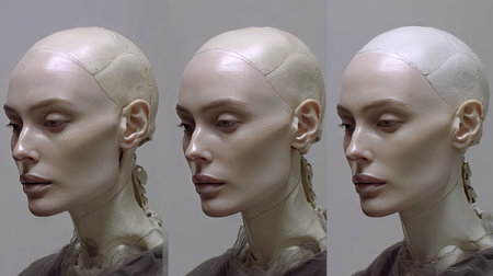 A captivating depiction of a hyper-realistic humanoid figure showcasing smooth skin and delicate features, perfect for art and technology projects.の素材