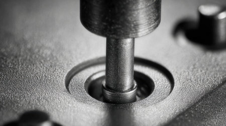 This image provides a close-up perspective of a mechanical component in industrial machinery, showcasing fine details and textures of metal surfaces.の素材