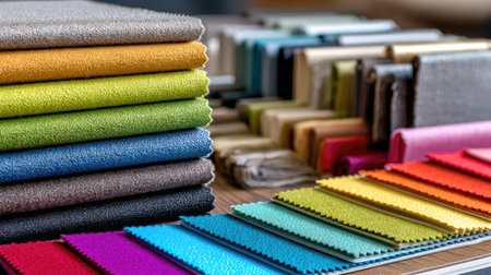 This image showcases a vibrant collection of fabric swatches arranged in beautiful patterns, ideal for textile design and fashion projects.の素材