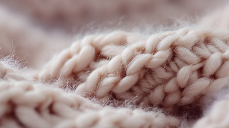A closeup of soft beige knit fabric showcasing intricate stitches, perfect for cozy projects, garments, or home decor, evoking warmth and comfort.の素材