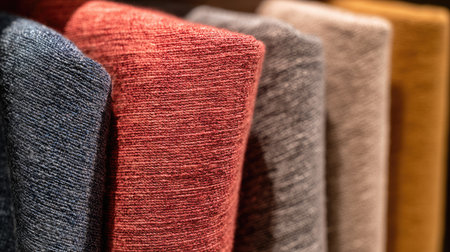 This image features an array of fabric samples in diverse colors and textures, ideal for interior design projects or craft applications, showcasing quality materials.の素材