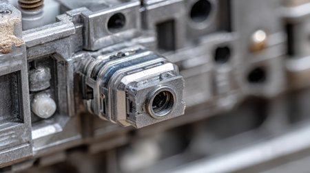 This close-up image showcases a detailed camera component, highlighting the precision engineering and metallic finish, ideal for technology enthusiasts and photographers.の素材