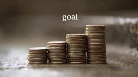 This image features stacked coins symbolizing financial goals and progression, highlighting the journey towards wealth and the importance of financial planning.の素材