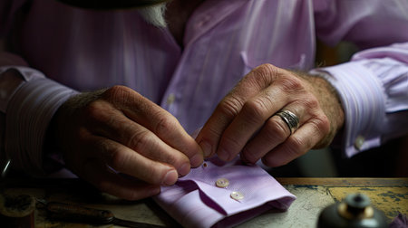 Close-up image of a skilled tailorの素材