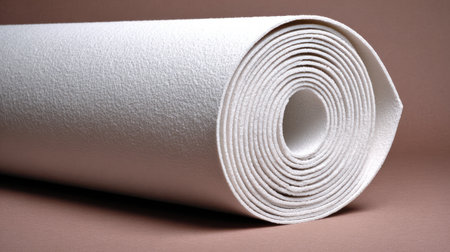 A close-up view of a rolled white textured surface on a soft brown background, ideal for artistic projects, photography, and creative design concepts.の素材