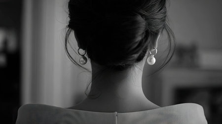 This captivating black and white image showcases a womanの素材