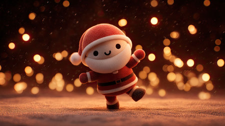 This charming Santa doll embodies the spirit of Christmas with its adorable design and sparkling backdrop, perfect for holiday-themed projects and festive cheer.の素材