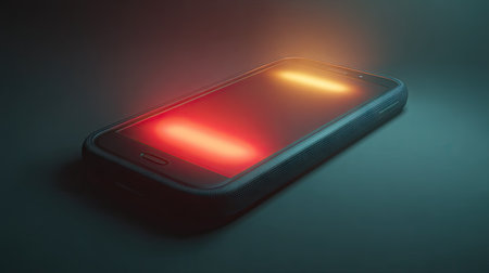 A captivating image of a smartphone with glowing lights in a dark environment, highlighting advanced technology and modern design aesthetics. This creative shot captures the essence of innovation and elegance in mobile devices.の素材