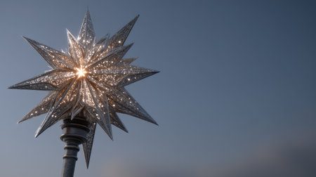 This stunning star topper shines bright against a twilight sky, embodying festive spirit and seasonal joy, perfect for celebrations and decor inspiration.の素材