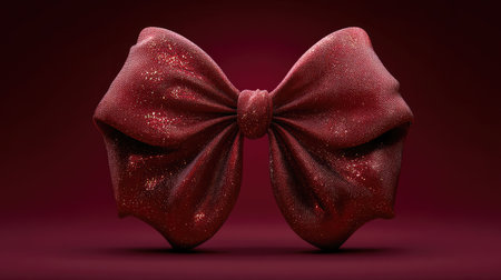 This image features a striking red sparkly bow set against a deep red background, perfect for holiday or fashion-themed projects, conveying elegance and luxury.の素材