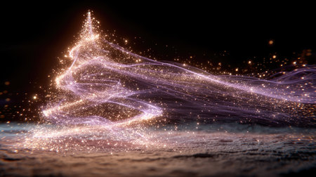 This enchanting image of ethereal light trails captures a magical atmosphere. Sparkling particles weave in soft focus, creating a dreamlike landscape perfect for artistic uses.の素材