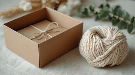 A beautiful arrangement featuring eco-friendly packaging with natural decor items, perfect for craft projects and thoughtful gifts. The soft yarn invites creativity.の素材