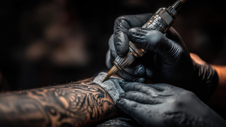 A talented tattoo artist creates a stunning design on a clientの素材