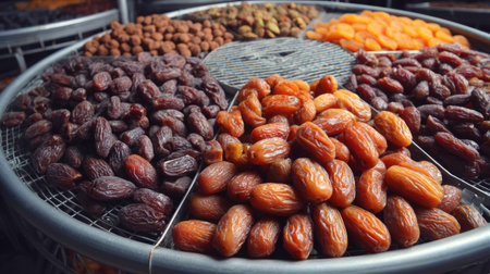 A captivating display of assorted fresh dates showcasing diverse textures and colors, inviting culinary exploration and promoting healthy snacking options.の素材