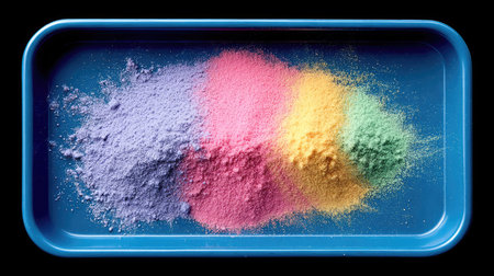 A stunning array of colorful fine powders displayed in a tray, perfect for inspiring art projects, design work, and creative expressions.の素材