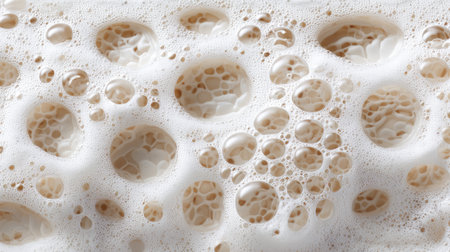 A captivating close-up image showcasing a creamy foam with bubbles on its surface, ideal for various artistic and design projects that require a touch of texture.の素材