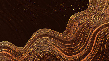 This intriguing abstract artwork features flowing lines in warm tones against a dark background, creating a sense of movement and elegance, perfect for modern design projects.の素材