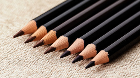 A visually appealing arrangement of assorted drawing pencils in natural colors on a textured background, perfect for artists and creative projects.の素材