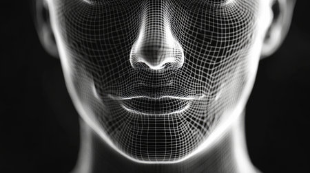 This wireframe depiction of a human face offers a modern and abstract look, perfect for projects related to technology, digital art, and creativity.の素材