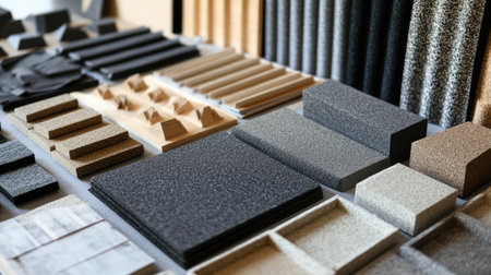 Explore a diverse collection of textured materials ideal for design and architecture projects. This assortment showcases various surfaces, colors, and shapes.の素材