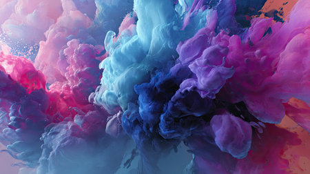This mesmerizing abstract image captures the dynamic motion of colorful ink clouds blending in shades of blue, pink, and purple, creating a stunning visual effect.の素材