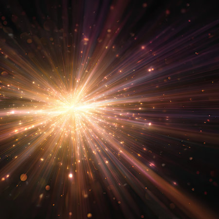 A stunning abstract image featuring a bright light burst amidst colorful rays, perfect for creative projects needing energy and vibrancy.の素材