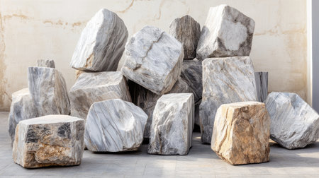 A stunning collection of uniquely shaped natural marble rocks arranged on a light background, showcasing exquisite textures and visual appeal perfect for art and design projects.の素材