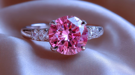This exquisite ring features a stunning pink gemstone at its center, surrounded by brilliant-cut diamond accents. Ideal for engagements, gifts, or special occasions, the design combines elegance and modern charm, making it a standout piece for any jewelry collection.の素材