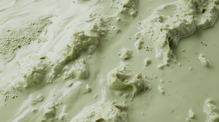 This image features a creamy mint green liquid texture with smooth swirls and a glossy finish, ideal for various design and artistic projects.の素材