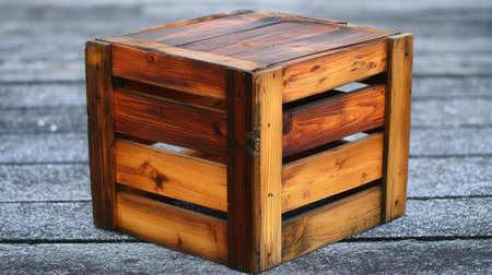 A beautifully crafted rustic wooden crate showcases fine craftsmanship and natural wood texture. Ideal for storage or decorative use in various settings.の素材