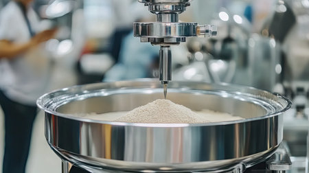 This image showcases advanced equipment in an industrial setting designed for the precise measurement and distribution of fine granules, emphasizing efficiency.の素材