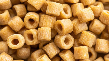 A detailed close-up view of small brown dry pasta shapes, perfect for showcasing various culinary uses in food photography and recipes.の素材