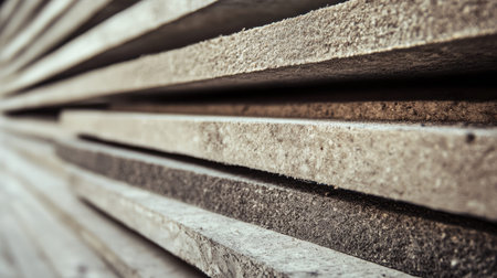 Captivating close-up view of layered concrete slabs, showcasing diverse textures and subtle color variations. Ideal for design and architecture projects.の素材