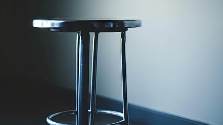 A stylish metal bar stool positioned in a minimalist interior setting, featuring soft natural lighting that creates beautiful shadows and highlights.の素材