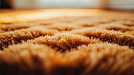 This image showcases a close-up of a soft, textured carpet featuring intricate patterns, illuminated by warm light, creating a cozy atmosphere.の素材