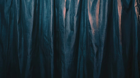 This image showcases a beautifully textured dark fabric drapery, enhanced by subtle light accents that create a moody and elegant atmosphere ideal for interior design and decor.の素材