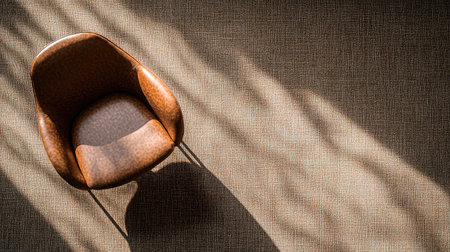 A beautifully designed modern chair bathed in soft sunlight casts gentle shadows on a textured floor, creating a warm, inviting atmosphere for any space.の素材