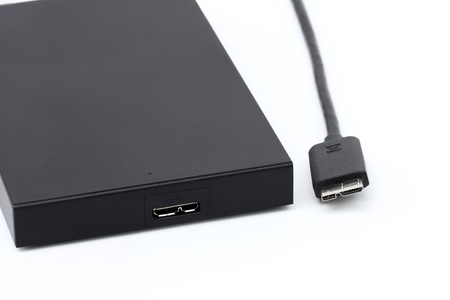 USB cable isolated and port external Harddisk on white background