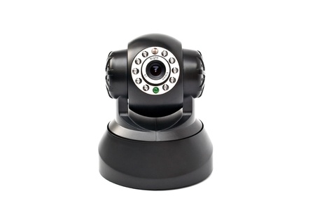 One black camera isolated on white background