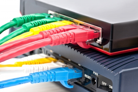 Ethernet switch isolated and router connect Lan colorfulの写真素材