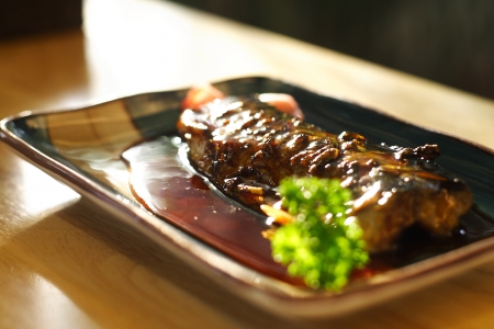 Japanese food style , Saba fish grilled the plateの写真素材