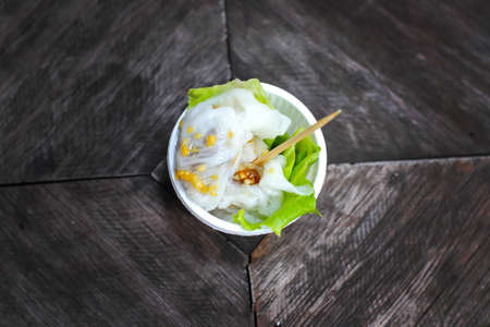 Thailand food, sago on a wooden tableの写真素材